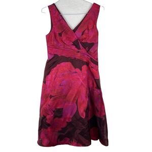 ADRIANNA PAPELL Pink Burgundy Floral Sleeveless A Line‎ Mini Length Dress Size 8